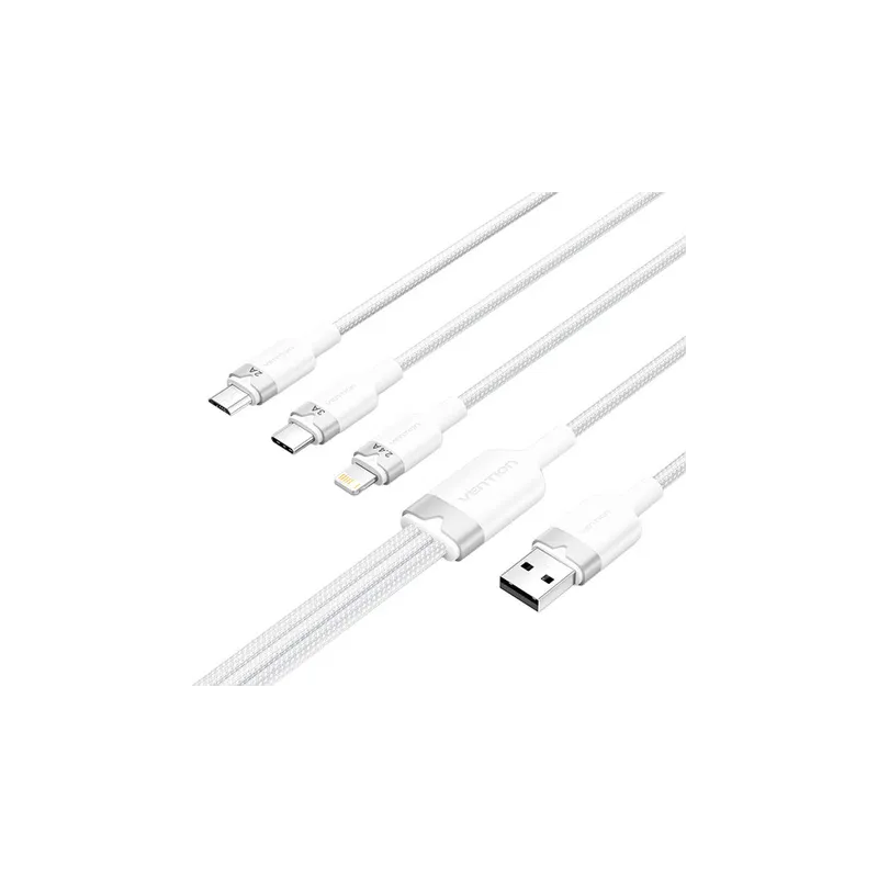 USB 2.0 A to 3in1 3A cable Vention CTPWG 1.5M (white)